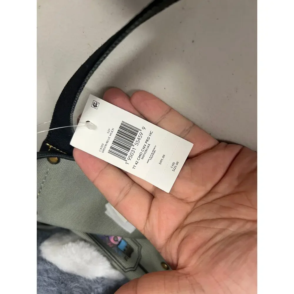 Coach CA303 Pride Recycled Canvas Tote 42, Camo Print Rainbow Logo Large Laptop